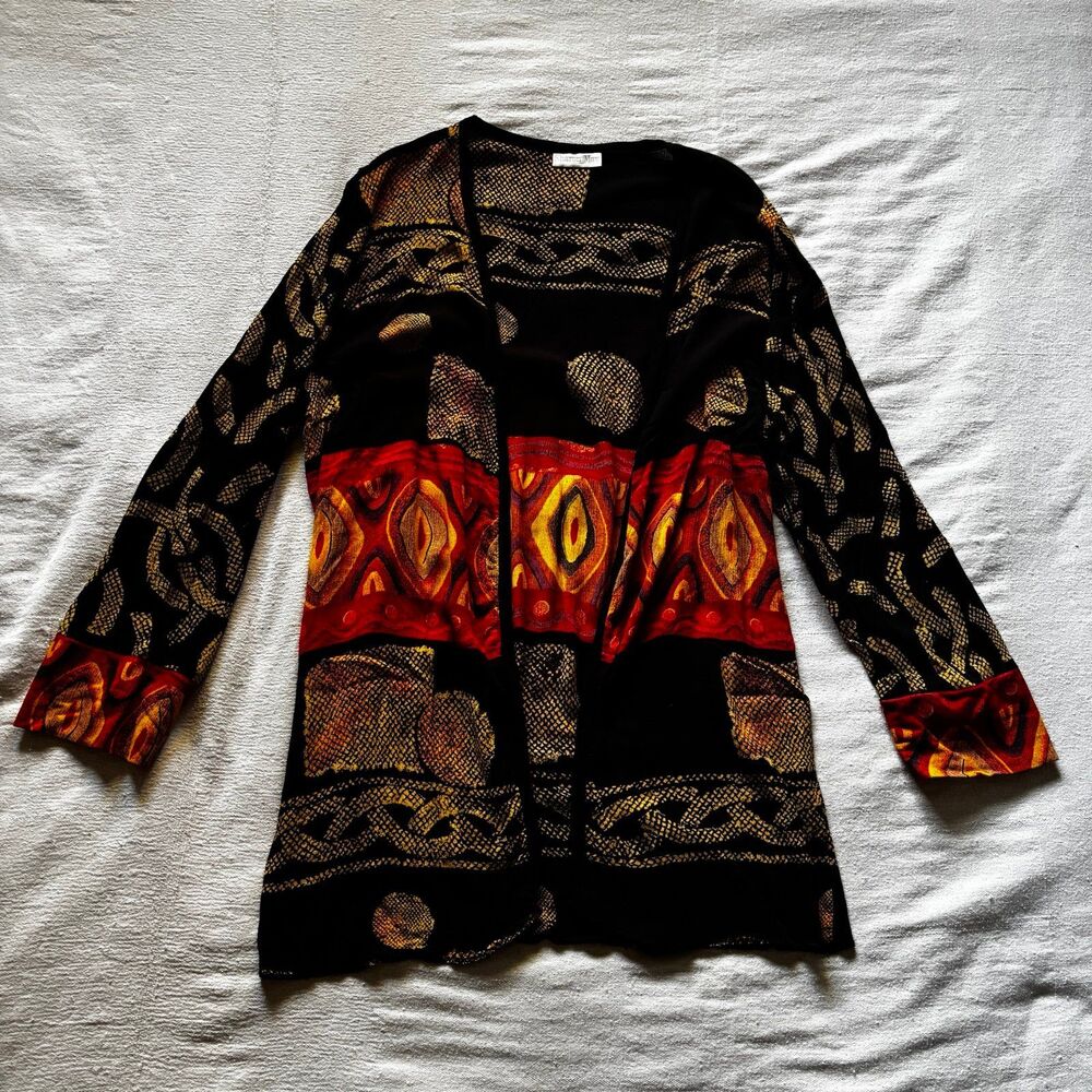 Vintage 90s Sharon Max USA Open Front Duster Cardigan Southwestern Pattern